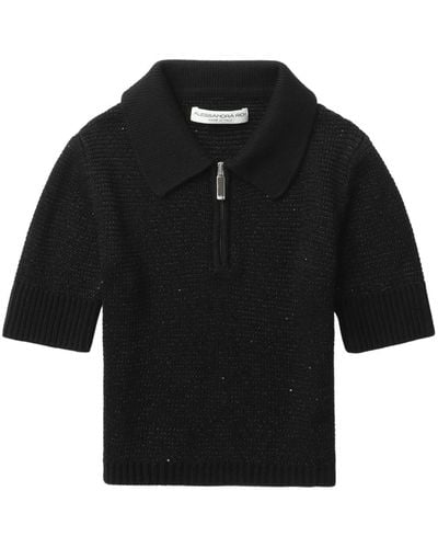 Alessandra Rich Sequinned Quarter-zip Knitted Top - Black
