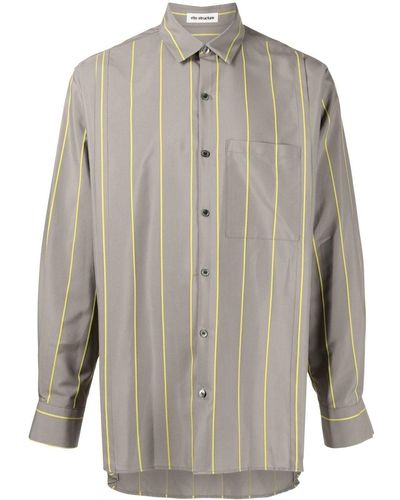 Rito Structure Striped Button-down Shirt - Grey