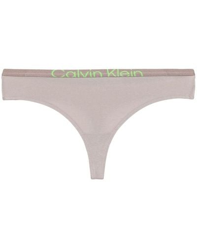 Calvin Klein Logo-waistband Cotton Thong - Natural
