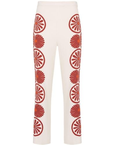 La DoubleJ Medallion-print Cropped Trousers - Red