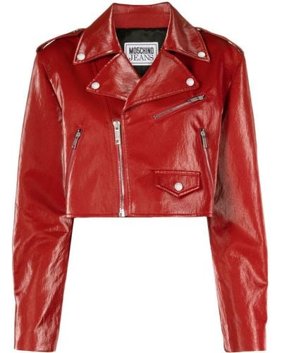 Moschino Jeans Veste de moto crop - Rouge