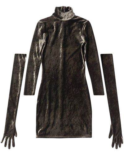 Balenciaga Velvet-effect Mini Dress - Black