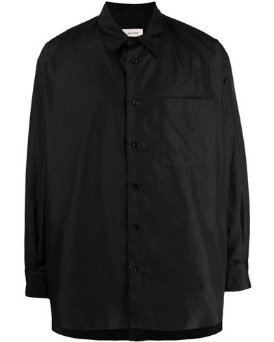 Lemaire Hemd aus Seide mit spitzem Kragen - Schwarz