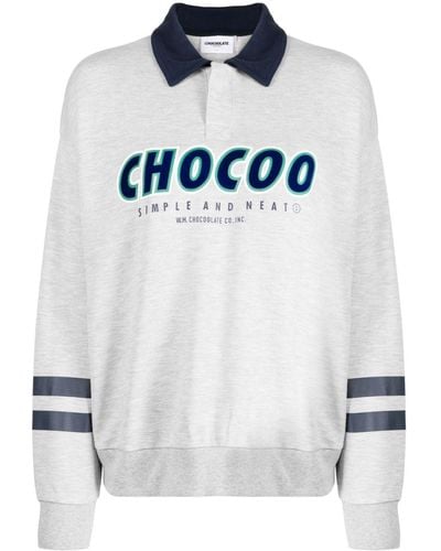 Chocoolate Logo-print Long-sleeved Polo Shirt - Gray