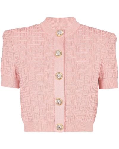 Balmain Pb-intarsia Short-sleeve Cardigan - Pink