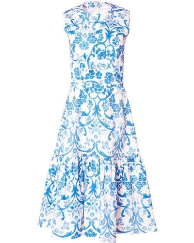 Carolina Herrera グラフィック ノースリーブドレス - ブルー