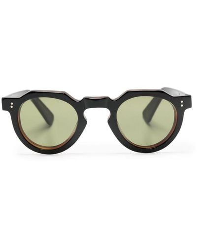 Lesca Crown Tortoiseshell-detail Round-frame Sunglasses - Black