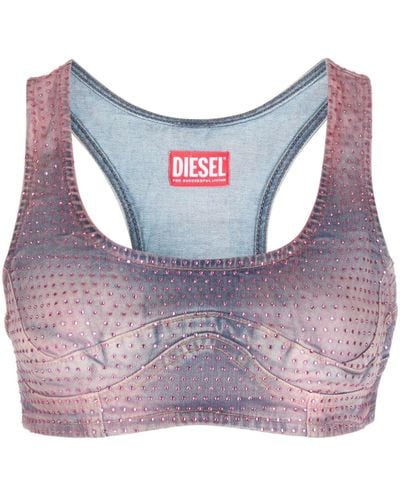 DIESEL Rhinestone-embellished Cropped Denim Top - Pink