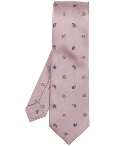 Etro Pegaso-embroidered Silk Tie - Pink