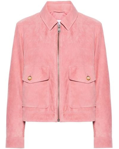 Manuel Ritz Zip-up Suede Shirt Jacket - Pink
