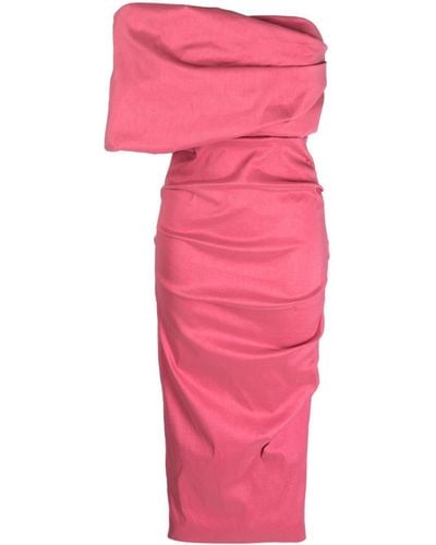 Rachel Gilbert Kat Ruched Asymmetric Midi Dress - Pink