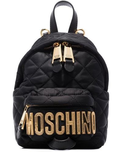 Moschino Sac à dos matelassé à plaque logo - Noir