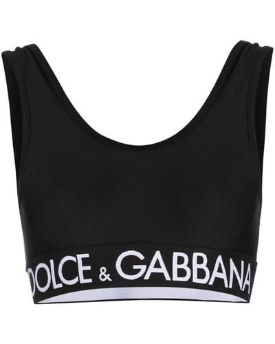Dolce & Gabbana Brassière de sport à bande logo - Noir