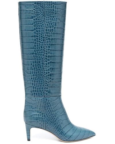 Paris Texas Pointed-toe 60mm Crocodile-effect Leather Boots - Blue