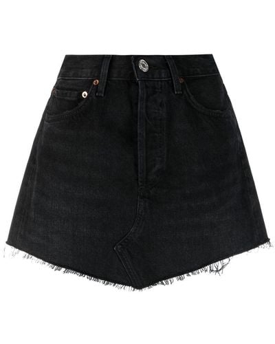 Agolde Raw-cut Hem Denim Skirt - Black