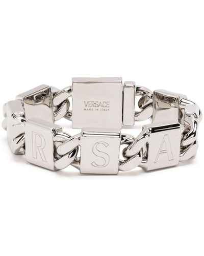 Versace Bracelet en chaîne à plaque logo - Blanc
