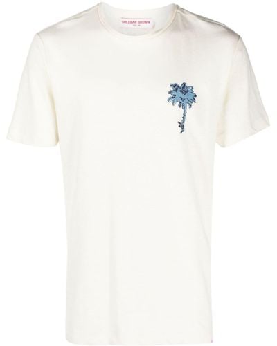 Orlebar Brown Palm-tree-embroidery Organic-cotton-linen-blend T-shirt - White
