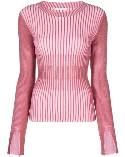 Patrizia Pepe Mock-neck Ribbed-knit Lurex Top - Pink