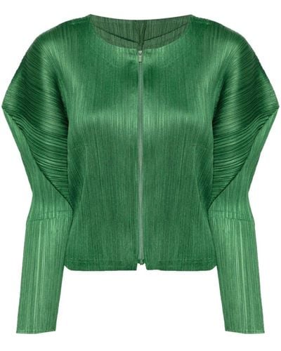 Pleats Please Issey Miyake February Pinched-shoulder Pleated Jacket - Green