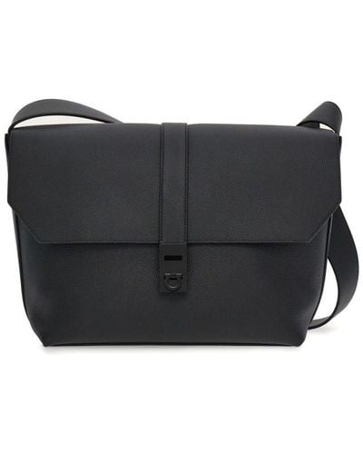Ferragamo Gancini-buckle Leather Messenger Bag - Black