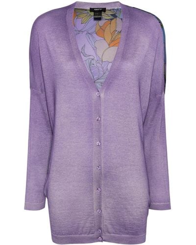 Avant Toi Floral-intarsia Cashmere-silk Cardigan - Purple