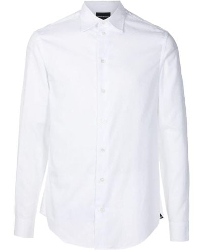 Emporio Armani Tonal-herringbone Cotton Shirt - White