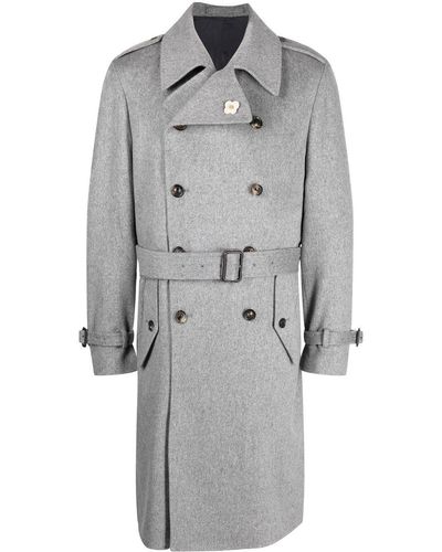 Lardini Double-breasted Wool Trench Coat - Gray