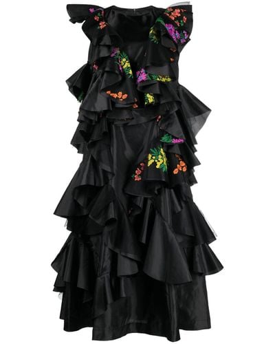 Comme des Garçons Floral-embroidery Ruffled Dress - Black