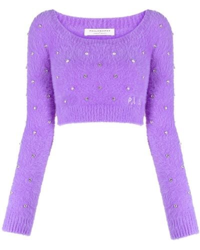 Philosophy Di Lorenzo Serafini Crystal-embellished Cropped Sweater - Purple