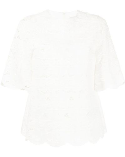 Goen.J Broderie-anglaise Floral Knitted Top - White