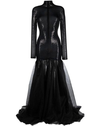 Atu Body Couture Robe longue ornée de sequins à col montant - Noir