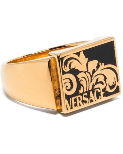 Versace Palmette Enamel-detail Ring - Metallic