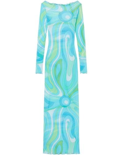 Emilio Pucci Marmo-print Semi-sheer Maxi Dress - Blue