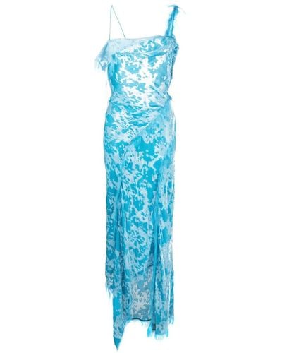 Acne Studios Chiffon Ruffle Blue Maxi Dress