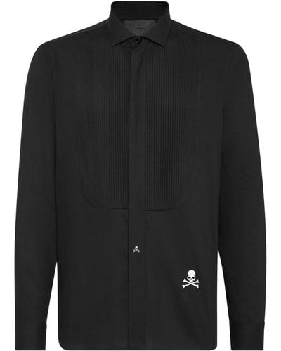 Philipp Plein Overhemd Met Geborduurde Doodskop - Zwart