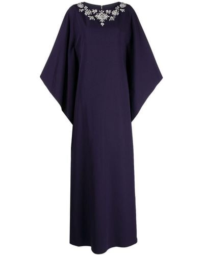 Marchesa Crystal-embellished Long-sleeve Maxi Dress - Blue