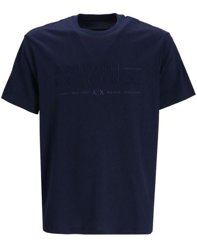 Armani Exchange Logo-embroidered Cotton T-shirt - Blue