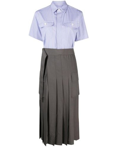 Sacai Layered Cut-out Shirt Dress - Gray