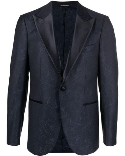Emporio Armani フローラル シングルジャケット - ブルー