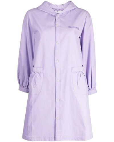 Chocoolate Hooded Cotton Shirt Dress - Purple