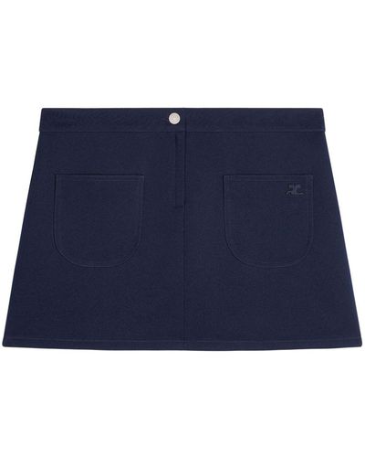 Courreges Logo-appliqué Twill Miniskirt - Blue