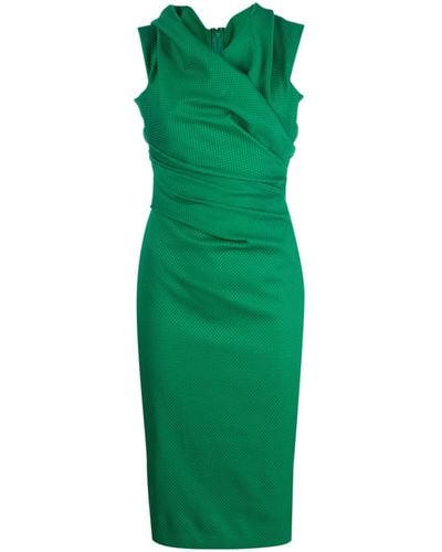 Talbot Runhof Embroidered Ruched Dress - Green