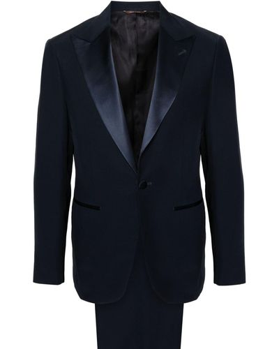 Canali Satin-trim Single-breasted Suit - Blue