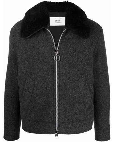 Ami Paris Detachable Faux-fur Collar Jacket - Black