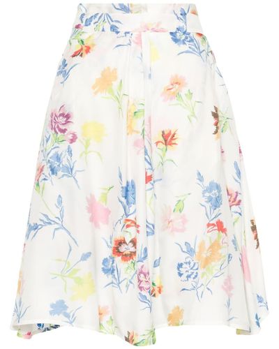 KENZO Floral-print Satin A-line Skirt - White