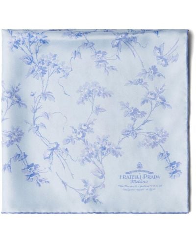 Prada Floral-print Silk Foulard Scarf - Blue