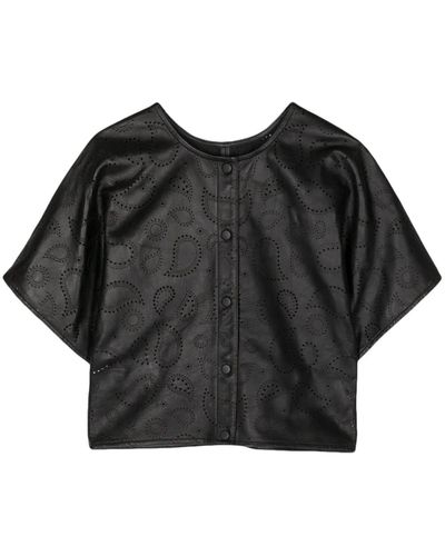 Yves Salomon Paisley-print Leather Top - Black