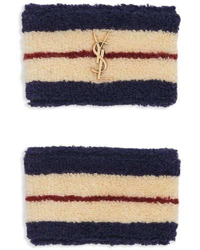 Saint Laurent Striped Terrycloth Wristband (pack Of Two) - Blue