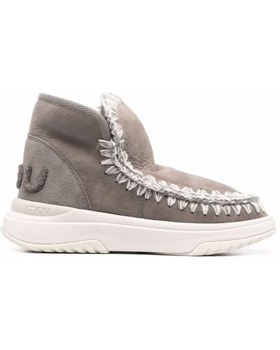 Mou Contrast-stitching Suede Boots - Grey