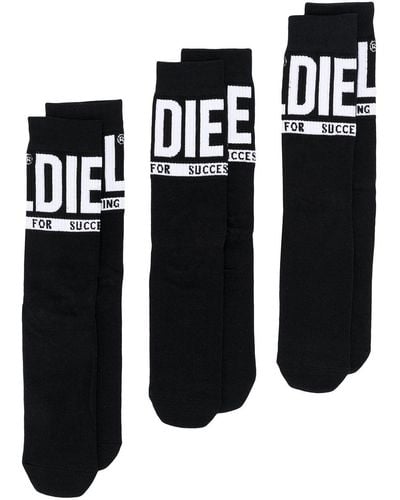 DIESEL Pack de tres pares de calcetines con logo Skm-Ray - Negro